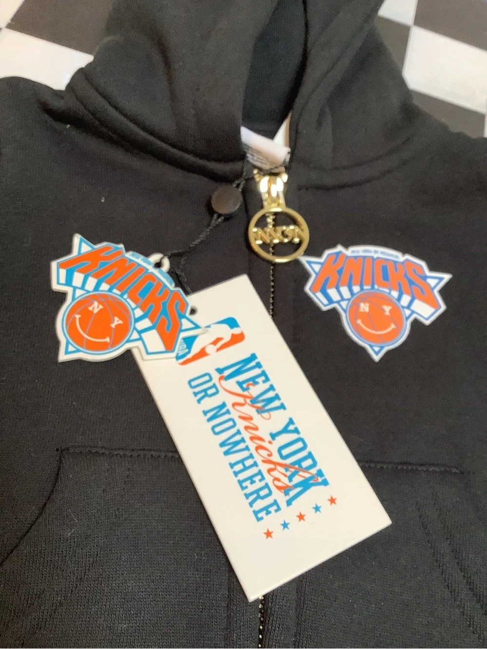 Kids Black Zip Hoodie with Orange Logo - Knicks Style
